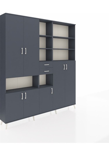 Arges Dolap 17 Raflı 2 Çekmeceli 7 Kapaklı 220x30x243 Antrasit-antrasit/antrasit Antrasıt/antrasıt