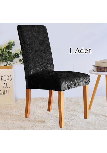StarMall Ipek Kadife Sandalye Kılıfı Sandalye Örtüsü Lastikli Standart 1 Adet Siyah