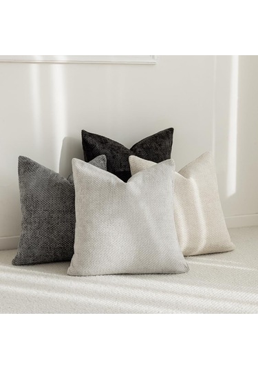 Yifomall Bohem Tarzı Lüks Kadife Yastık Kılıfı Seti, 4 Parça, 45x45 Cm, Nötr Renkler, Sofa Ve Yatak Dekoru Krem, Gümüş Gri, Koyu Gri, Siyah