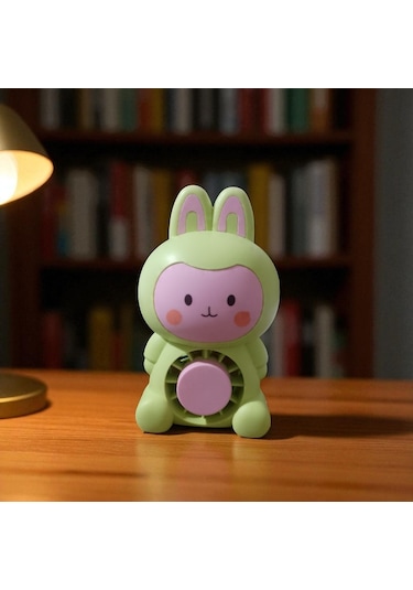 Masa Üstü Vantilatör Mini Tavşan Fan Vantilatör Usb Şarjlı Yeşil Pembe Işıklı