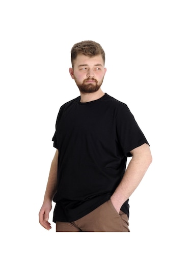 Mode Xl Büyük Beden Erkek Tshirt Bisiklet Yaka Basic 20031 Siyah 001