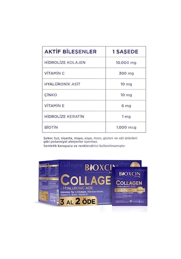 Bioxcin Beauty Collagen Toz Saşe  10.000 Mg 3 Al 2 Öde Tip 1 - Tip 3 Hidrolize Kolajen - Keratin