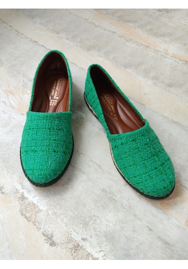 Keten Hasır Detaylı Yeşil Kadın Espadril Yeşil