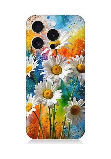 Apple Uyumlu iPhone 15 Pro Papatya Bahçesi Desenli Silikon Kılıf Silikon