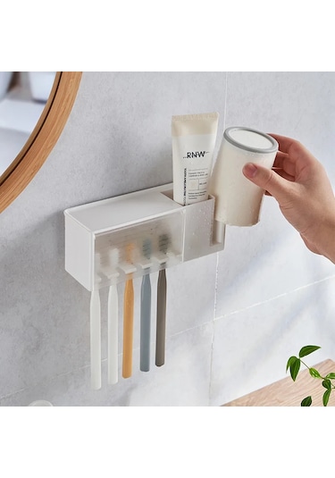 Banyo Rafları Duvara Monte Diş Fırçası Diş Macunu Tutucu Vantuz Depolama Rafı Gray Gri