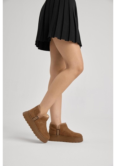 Kalın Poli Taban İçi Astarlı Süet Görünümlü Kadın Taba Günlük Bot Tbprf005 Taba