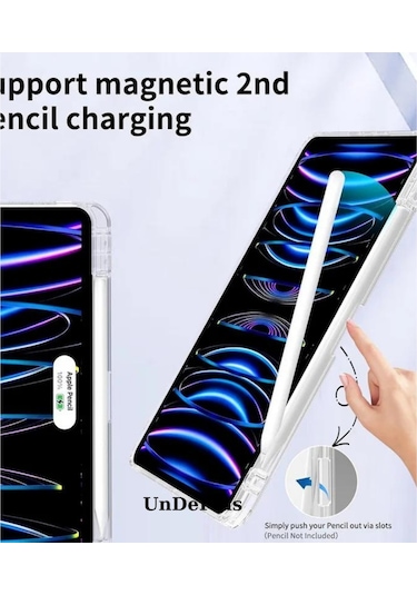iPad Uyumlu Pro 11 İnç M4 2024 Kılıf Kalem Bölmeli Akrilik Şeffaf Ayrılabilir Case A2836 A2837 A3006