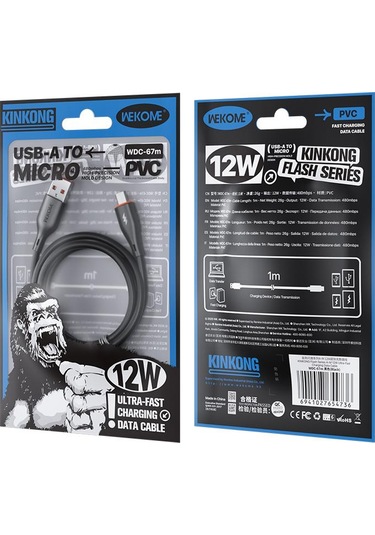 Wk Wdc-67m Kinkong 1m 12w Pvc Veri Kablosu, Arayüz: Usb'den Mikro Siyah