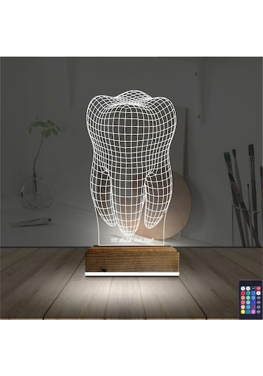 Luvivia Diş Hekimi Hediye Kişiye Özel 3d Lamba - Masa Gece Lambası V1 Şeffaf