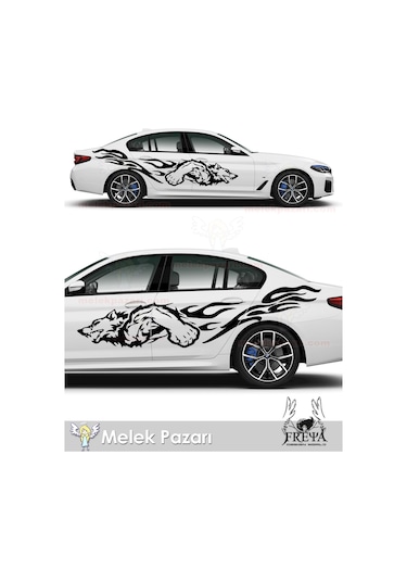 90x21cm-Kurt Alevli Yan Kapı Araba Sticker. Alevli Kurt Oto Arka