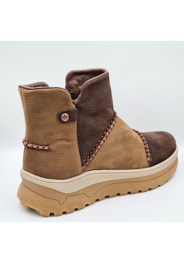 Mammamia D25kb-4090 Kahve Fındık Nubuk Hakiki Deri Kadın Günlük Fermuarlı Bot Kahve