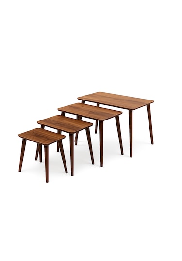 İstanbul 4'lü Zigon Sehpa %100 Mdf Ahşap Ceviz