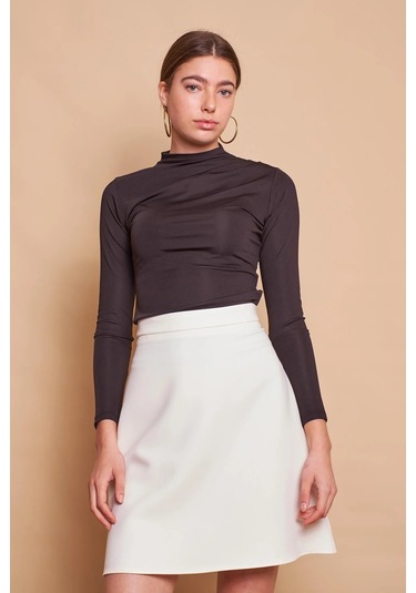 Yüksek Bel Hafif Likralı Kumaş Diz Boy Çan Etek-şampanya Şampanya