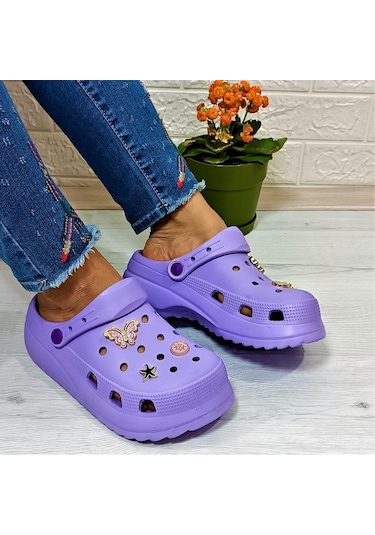 Sonimix 12901 Lila Renk Taşlı Kalın Tabanlı Kadın Terlik 001
