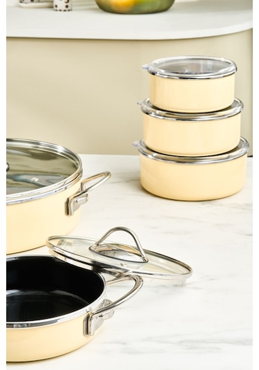 Karaca  Erva 14 Parça İndüksiyon Tabanlı Emaye Çeyiz Seti Krem