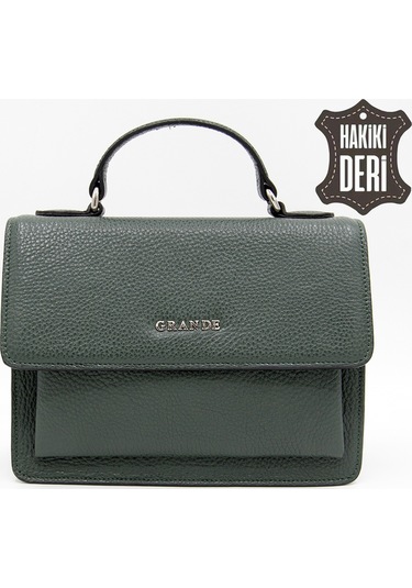 Hakiki Deri Kadın El Çantası Haki Smr9022 Haki