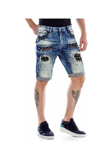 Ck181 Metal Işlemeli Yırtık Yamalı Kot Kapri Şort 001