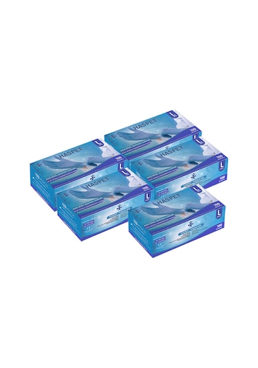 Haspet Nitril Muayene Eldiveni 100'lü L Büyük Boy Mavi 5 Kutu