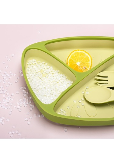 Jianfan Vakum Tabanlı Silikon Mama Tabağı Ve Kasesi Bebek Beslenme Seti Mavi Tek Tabak Mavi