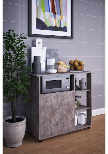 2 Kapaklı Çok Amaçlı Şık Mikro Dalga Fırın Dolabı Gri