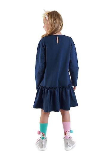 Denokids Tüllü Unicorn Kız Çocuk Lacivert Elbise Renkli