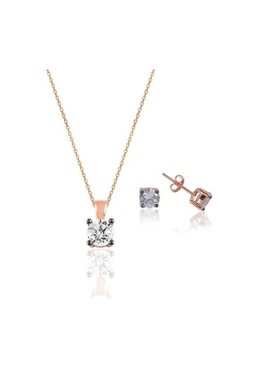 Gümüş Rose Kolye Ve Küpe Gümüş Set