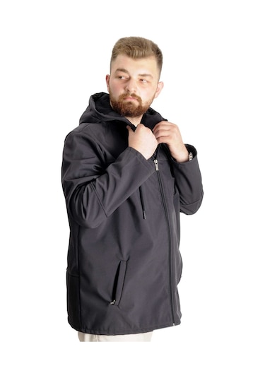 Mode Xl Büyük Beden Softshell Waterproff Kapüşonlu Mont 21235 Antrasit 001