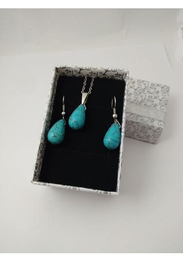 Turkuaz Firuze Taşı Kolye/Küpe Set – Doğaltaş Kolye ve Küpe Tak N11.8659