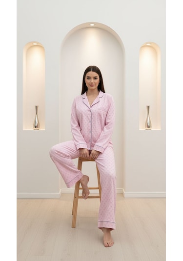 Divinus Ayıcık Desenli Pembe Kadın Pijama Takımı Pembe
