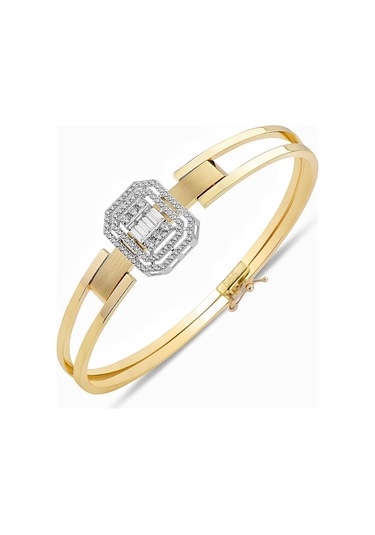 Üst Kalite Özel Tasarım Pırlanta Modeli Baget Kelepçe Altın Bilezik Altın - Yeşil