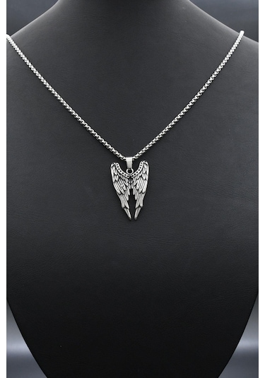 Kanat Motifli Kolye Paslanmaz Çelik Zincir 902298 Gümüş