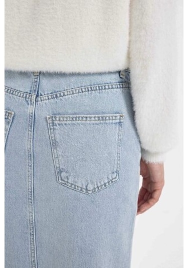 Defacto Fashion Fit Yırtmaçlı Uzun Boy Jean Etek D4419AX24AUNM39 Mavi
