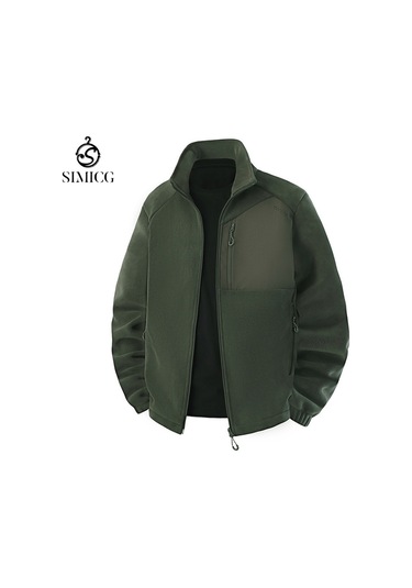 Erkekler İçin Yeni Dik Yakalı Kalınlaştırılmış Dış Mekan Sıcak Polar Ceket Yeşil