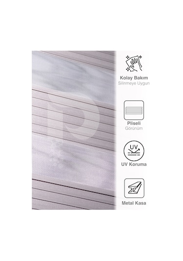 Br Perle Pliseli Açık Gri Renk Zebra Perde Yüksek Kalite Alüminyum Kasa Açık Gri