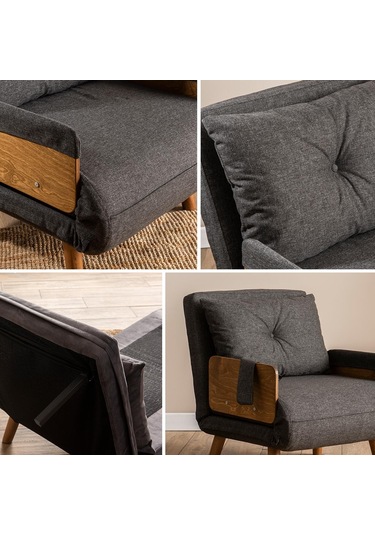 Pafu Cosmo Tekli Katlanır Yataklı Koltuk - Keten Koyu Gri Koyu Gri