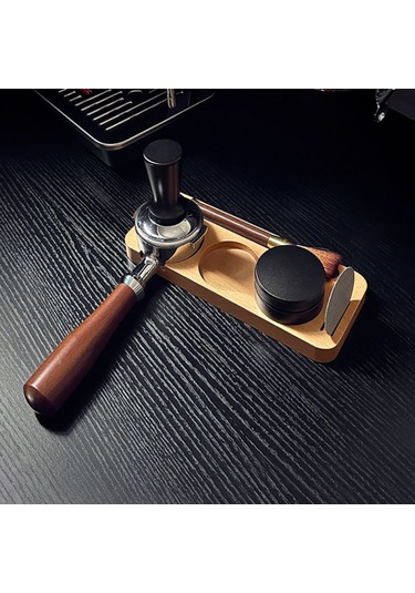 Geeroyoo 51mm Kahve Tamper Tutucu - Ahşap Sabit Platform, Toz Temizleme Kanalı Ve Metal Vuruş Kolu İle Entegre Depolama Fonksiyonu Ahşap