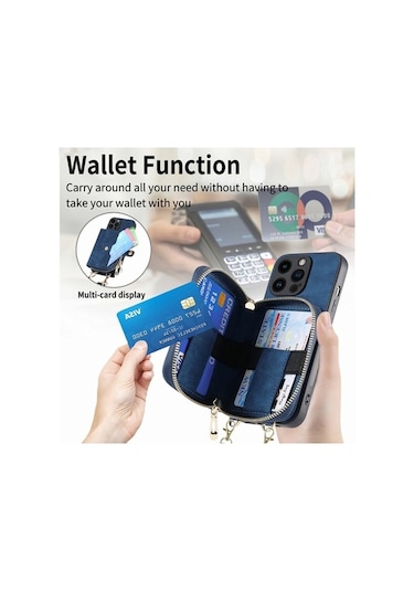 Bloomnest İphone Uyumlu 15 Pro Max İçin Dayanıklı Fermuarlı Cüzdan Kılıfı, Çapraz Askılı, Manyetik Kart Tutucu Diğer