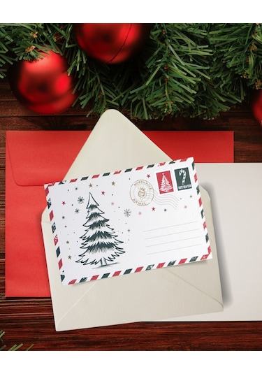Yılbaşı Çam Ağacı Temalı Kartpostal Ve Zarf Seti, Yeniyıl, Tebrik