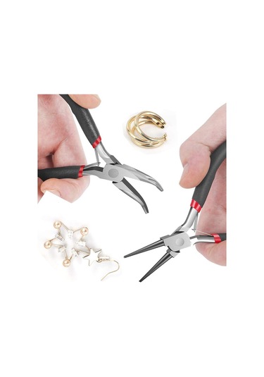 Ccgloball 2'li Paket Bükülmüş Zincirli Burun Pensesi Ve Işçiliği Ve Onarım Için Yuvarlak Burunlu Pense, Mücevher Yapımı Malzemeleri, Mücevher Pensesi