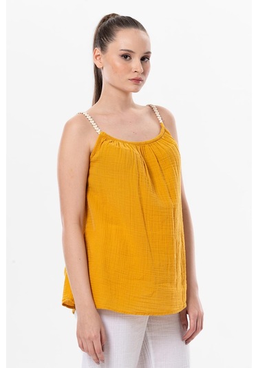 Askılı Alaçatı Yazlık Müslin Bluz Hardal Hrd-hardal