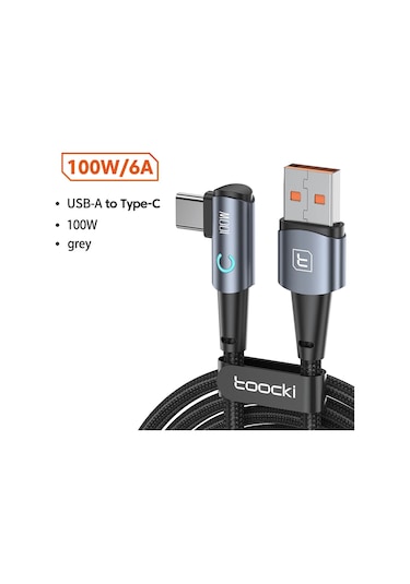 Toocki Toocki 100w Usb C Hızlı Şarj Kablosu 90 Derece Dirsek Huawei Xiaomi Samsung Uyumlublack1m