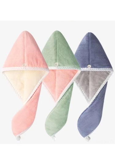 Xiyyadms 3'lü Mikrofiber Saç Havlusu - Süper Emici, Düğmeli, Hızlı Kurutma Pembe, Mavi, Yeşil Pembe