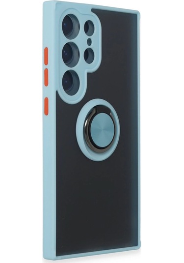 Özel Galaxy S24 Ultra Kılıf Montreal Yüzüklü Silikon Kapak - Buz Mavi Fırsat