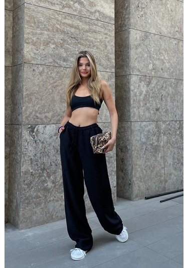 Keten Karışımlı Bol Kesin Pantolon