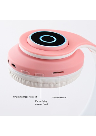 Moveevo Mor Işıklı Kedi Kulaklı Bluetooth 5.0 Kulaklık - Mikrofonlu, Aux/tf Kart Desteği, Kablosuz Müzik Ve Konuşma