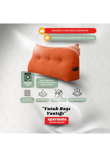 Yatak Başı Yastığı Sırt Ve Bel Destek Yastığı 140 Cm Turuncu