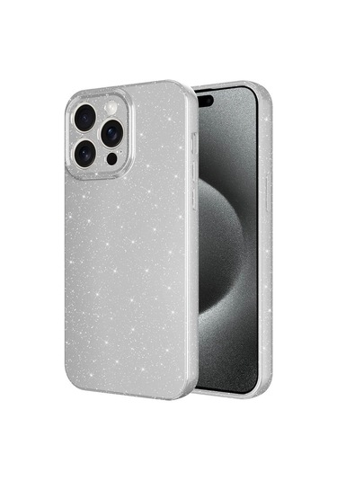 Apple iPhone Uyumlu 15 Pro Kılıf Kamera Korumalı Simli Lüks Zore Koton Kapak Gümüş
