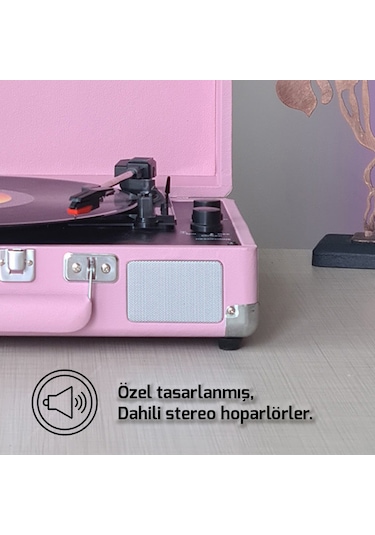Record Master ST14012 Retro Şarjlı Bluetooth Pikap Pembe