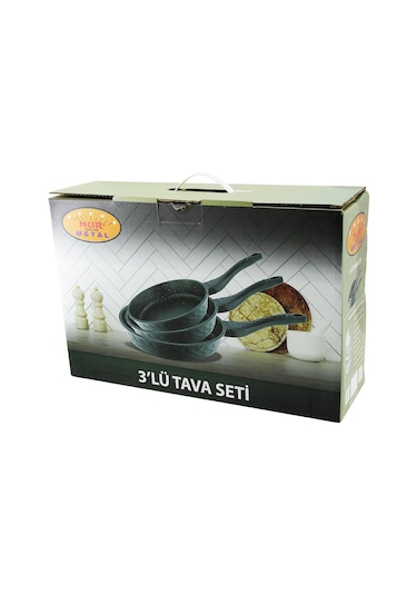 Nur Işıklar Metal 3pcs Döküm Tava Seti 20-24-28cm 5615 001 Siyah