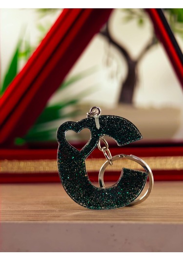 Harfli Anahtarlık Epoksi Kişiye Özel Yapım El Yapımı Harf Anahtarlık Kalp Model Özel Tasarım Hediyelik Ürün Kalp Desenli Simli Anahtarlık Açık Mavi